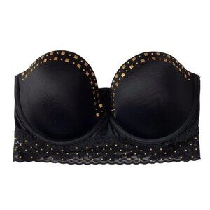 Victoria’s Secret PINK | Black & Gold Bustier Strapless Lace Bra | Size 34C